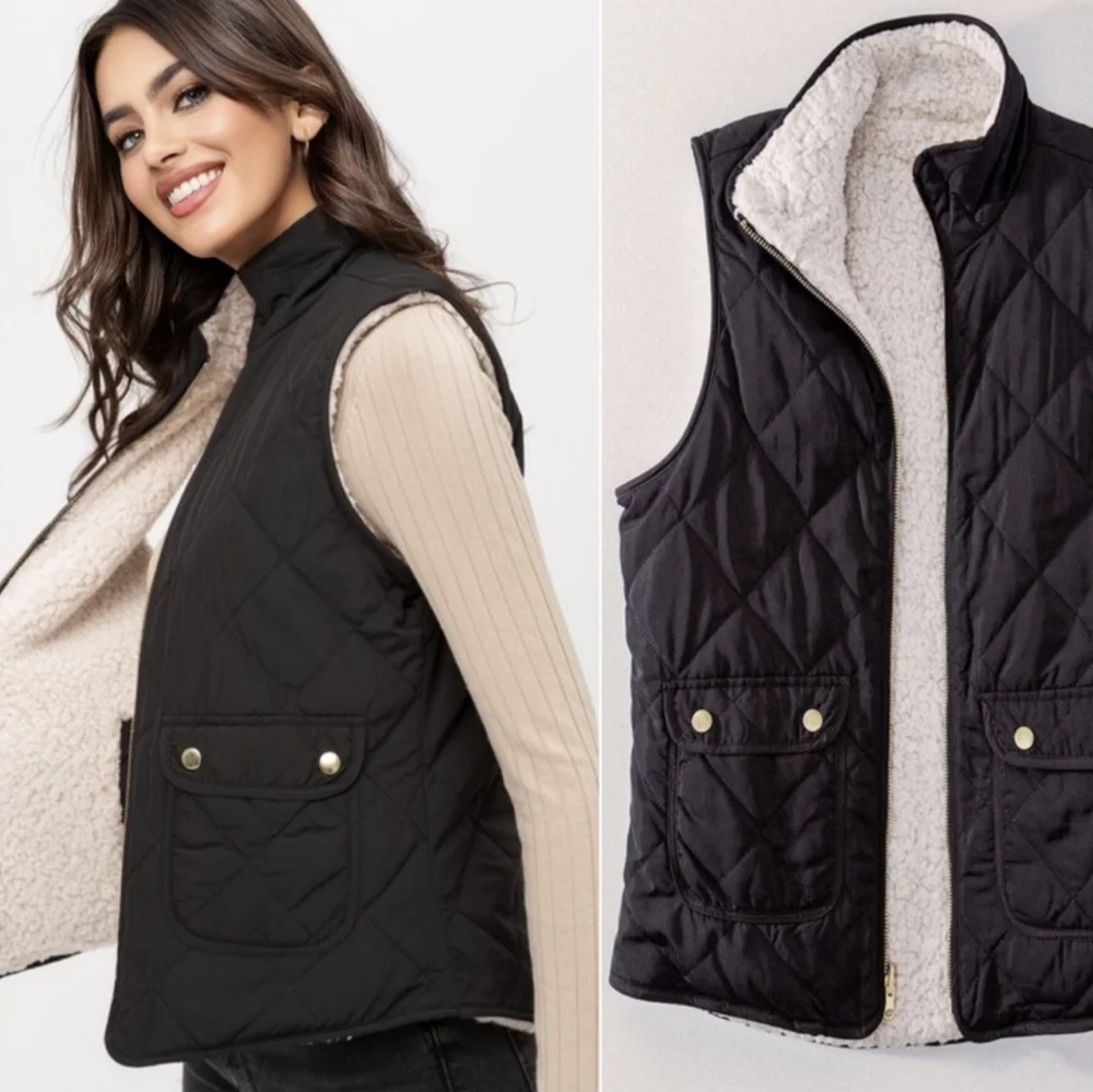 🥳HP🥳 1 Left! Incredibly Soft Perfect Reversible Sherpa Lined Puffer Vest - Picture 2 of 8